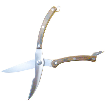 Jincraftsman®–10 Inch 5CR Stainess Steel Ergonomic Color Wooden Handle Locked Tail Multifunctional Strong Shearing Poultry Bone Fish Meat Vegetable Fruit Kitchen Scissor