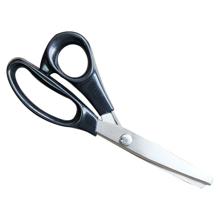 Jincraftsman®–9 Inch Vintage Black ABS Handle Triangular Toothed Serrated Special Stainless Steel Shear Blade Tailor Desiner Garment Clothing Knitting Fabric Needlework Handicraft Leather Cutting Embroidery Sewing Handmade DIY lace scissor