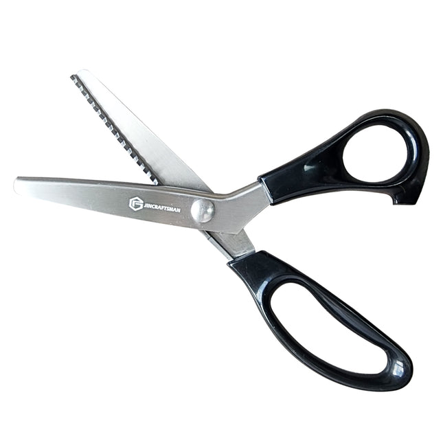 Jincraftsman®–9 Inch Vintage Black ABS Handle Triangular Toothed Serrated Special Stainless Steel Shear Blade Tailor Desiner Garment Clothing Knitting Fabric Needlework Handicraft Leather Cutting Embroidery Sewing Handmade DIY lace scissor