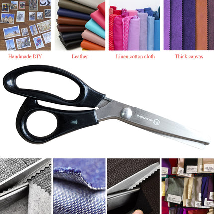 Jincraftsman®–9 Inch Vintage Black ABS Handle Triangular Toothed Serrated Special Stainless Steel Shear Blade Tailor Desiner Garment Clothing Knitting Fabric Needlework Handicraft Leather Cutting Embroidery Sewing Handmade DIY lace scissor
