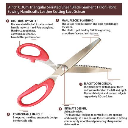 Jincraftsman®-9 Inch Triangle Teethed Shear Blade ABS Handle Embroidery Clothes Tailor Sewing Scissor