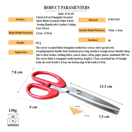 Jincraftsman®-9 Inch Triangle Teethed Shear Blade ABS Handle Embroidery Clothes Tailor Sewing Scissor