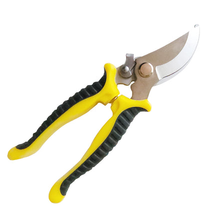 Jincraftsman®–7.5 Inch 5Cr Steel Bend Head Locked Blade Yellow TPR Handle Portable Ergonomic Powerful Household  Triming Bonsai Pruning Branch Garden Scissors