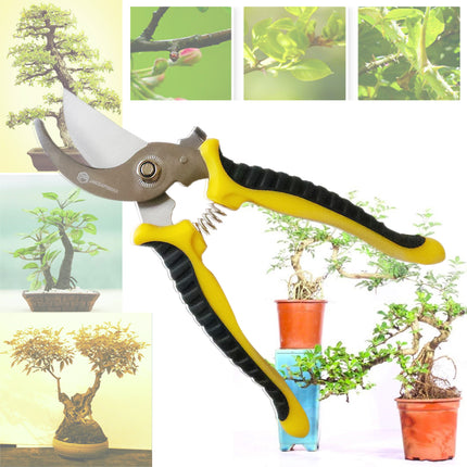 Jincraftsman®–7.5 Inch 5Cr Steel Bend Head Locked Blade Yellow TPR Handle Portable Ergonomic Powerful Household  Triming Bonsai Pruning Branch Garden Scissors