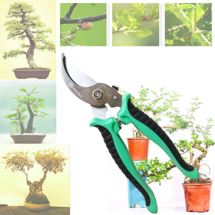 Jincraftsman®–7.5 Inch 5Cr Steel Bend Head Locked Blade Green TPR Handle Portable Ergonomic Powerful Household  Triming Bonsai Pruning Branch Garden Scissors