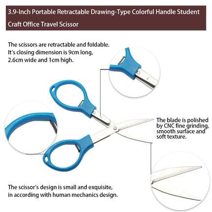 Jincraftsman®–A Sets Of 3 Pieces 3.9-Inch Portable Retractable Drawing-Type Colorful Handle Student Craft Office Travel Scissor