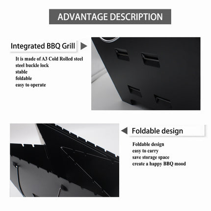 Jincraftsman®-Folding BBQ Grill Stove Portable Space Saving Compact Charcoal Barbecue Grill Or Heater 36x36x3cm Suitable For 2-5 friends Garden Outdoor Camping Barbecue Heater Grill