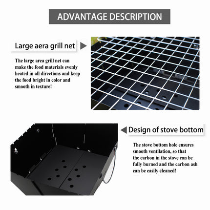 Jincraftsman®-Folding BBQ Grill Stove Portable Space Saving Compact Charcoal Barbecue Grill Or Heater 36x36x3cm Suitable For 2-5 friends Garden Outdoor Camping Barbecue Heater Grill