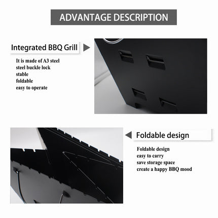 Jincraftsman®-Folding BBQ Grill Stove Portable Space Saving Compact Charcoal Barbecue Grill Or Heater 36x36x3cm Suitable For 2-5 friends Garden Outdoor Camping Barbecue Heater Grill