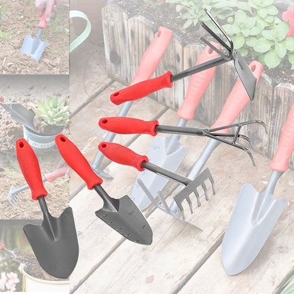 Jincraftsman®–5 Pieces Carbon Steel TPR Handle Shovel Hoe Claw Rake Harrow Multifunctional Digging Planting Weeding Potted Bonsai Garden Tools Combo Kit