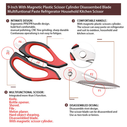 Jincraftsman®9-Inch With Magnetic Plastic Cylinder Disassembed Blade Multifuntional Paste Refrigerator Household Kitchen Scissor