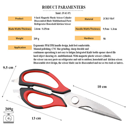 Jincraftsman®9-Inch With Magnetic Plastic Cylinder Disassembed Blade Multifuntional Paste Refrigerator Household Kitchen Scissor