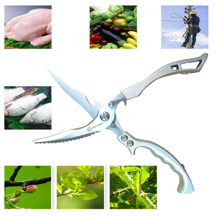 Jincraftsman®–10 Inch 5CR Steel Spring-Open Type Lockable Blade Ergonomic Alloy Handle Opening Bottle Scraping Fish Scale Shearing Chicken Bone Poultry Meat Vegetables Fruits Multifunctional Poweful Kitchen Houseware Office Scissors