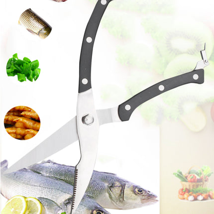 Jincraftsman®–10 Inch 5CR Stainless Steel POM Handle Locked Tail Shearing Fish Meat Poultry Bone Vegetable Fruit Kitchen Multifunctional Strong Scissor