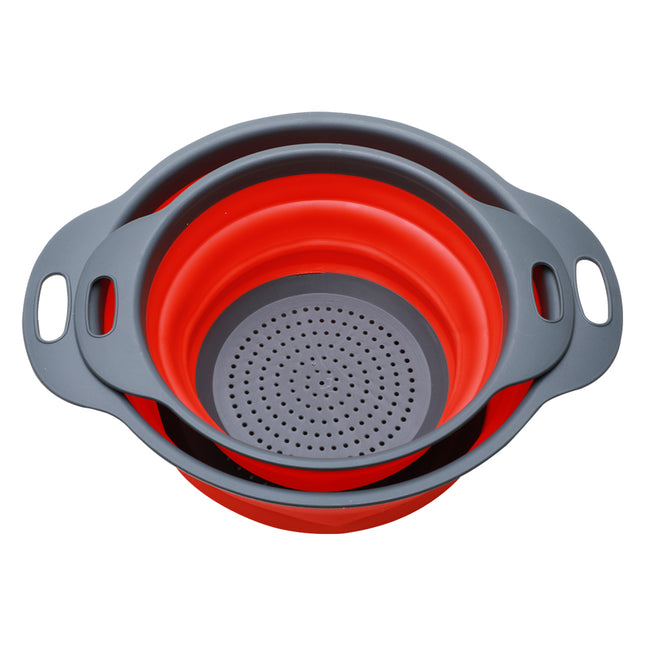 Jincraftsman®A Set of Two Pieces Circle Diameter Seven Point Five to Nine Point Five Inch Retractable Silicone Folding Clean Vegetable Fruit Fish Pork Meat Drain Filter Basket Colander Kitchen Storage Gadgets Accessories Kitchenware Combo Kit