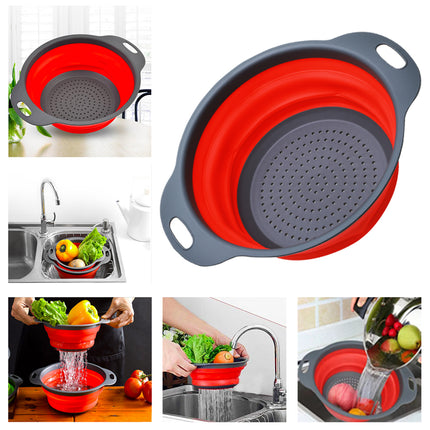 Jincraftsman®A Set of Two Pieces Circle Diameter Seven Point Five to Nine Point Five Inch Retractable Silicone Folding Clean Vegetable Fruit Fish Pork Meat Drain Filter Basket Colander Kitchen Storage Gadgets Accessories Kitchenware Combo Kit