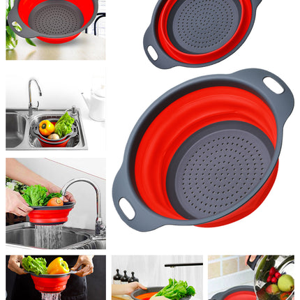 Jincraftsman®A Set of Two Pieces Circle Diameter Seven Point Five to Nine Point Five Inch Retractable Silicone Folding Clean Vegetable Fruit Fish Pork Meat Drain Filter Basket Colander Kitchen Storage Gadgets Accessories Kitchenware Combo Kit