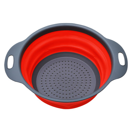 Jincraftsman®A Set of Two Pieces Circle Diameter Seven Point Five to Nine Point Five Inch Retractable Silicone Folding Clean Vegetable Fruit Fish Pork Meat Drain Filter Basket Colander Kitchen Storage Gadgets Accessories Kitchenware Combo Kit