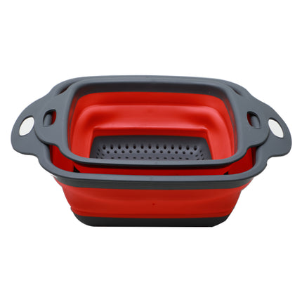 Jincraftsman®A Set of Two Pieces Square Side 7.3 to 8.6 Inch Retractable Silicone Folding Clean Vegetable Fruit Fish Pork Meat Drain Filter Basket Colander Kitchen Storage Gadgets Accessories Kitchenware Combo Kit