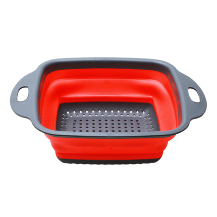 Jincraftsman®A Set of Two Pieces Square Side 7.3 to 8.6 Inch Retractable Silicone Folding Clean Vegetable Fruit Fish Pork Meat Drain Filter Basket Colander Kitchen Storage Gadgets Accessories Kitchenware Combo Kit