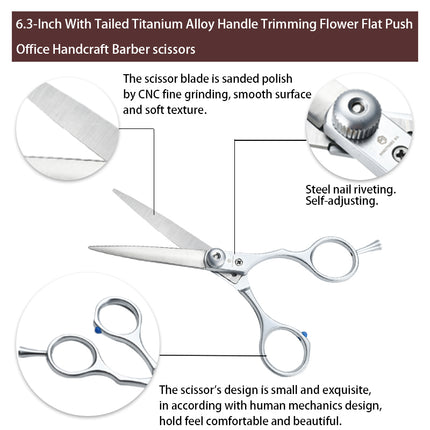 Jincraftsman®-6Inch With Tailed Plated Peral Silver Titanium Aluminum Alloy Handle Trimming Flower Flat Push Office Handcraft Barber Scissors