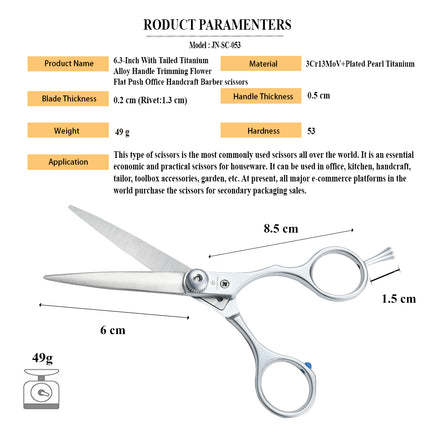 Jincraftsman®-6Inch With Tailed Plated Peral Silver Titanium Aluminum Alloy Handle Trimming Flower Flat Push Office Handcraft Barber Scissors