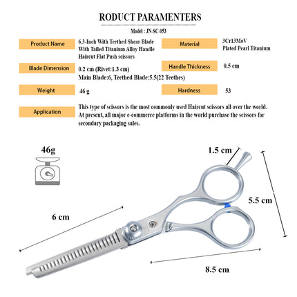 Jincraftsman®-6Inch With Tailed Plated Peral Titanium Alloy Handle Haircut Flat Push Scissors