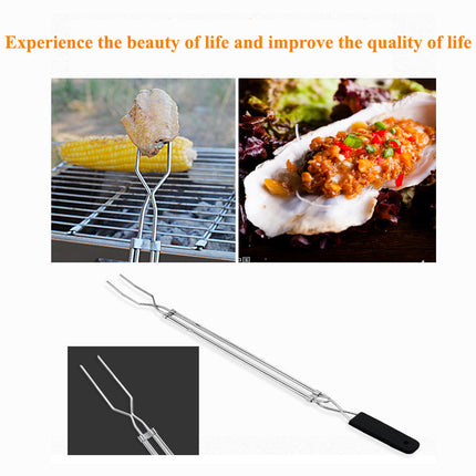 Haide®-A Set 6 Pieces Telescopic U-shaped BBQ Fork Barbecue Stainless Steel Fork Plastic Handle U-shaped BBQ Roast Needle Skewers Forks