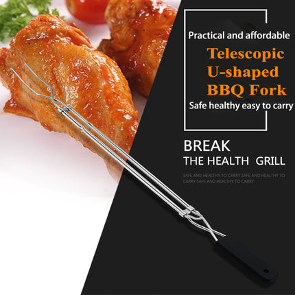 Haide®-A Set 6 Pieces Telescopic U-shaped BBQ Fork Barbecue Stainless Steel Fork Plastic Handle U-shaped BBQ Roast Needle Skewers Forks