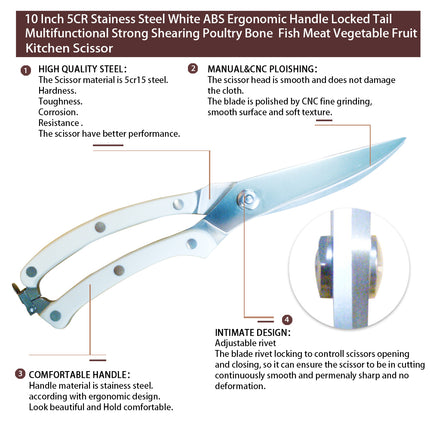 Jincraftsman®–10 Inch 5CR Stainess Steel ABS Ergonomic Handle Locked Tail Multifunctional Trimming Garden Shearing Poultry Bone  Fish Meat Vegetable Fruit Kitchen Scissor