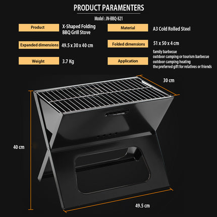 Jincraftsman®-X-Shaped Folding BBQ Garden Camping Portable Grill Stove Heater or Churrasqueira Commercial Grill Kebab Barbecue