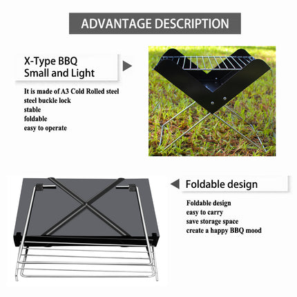 Haide®-X-Shaped Foldable Korean style BBQ Garden Camping Outdoor Portable charcoal Oven Grill Heater Kebab Barbecue