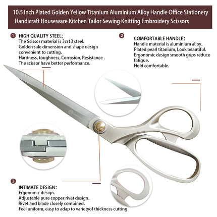 Jincraftsman®–10.5 Inch Golden Yellow Titanium Kitchen Tailor Sewing Knitting Embroidery Handicraft Office Stationery Scissor
