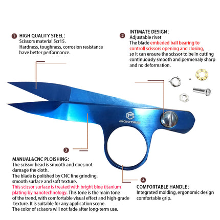 Jincraftsman®–4.6 Inch Bright Blue Titanium PU Leather Sheath Sew Tailor Embroidery Tool Knitting Wool Yarn Gift Office Scissor