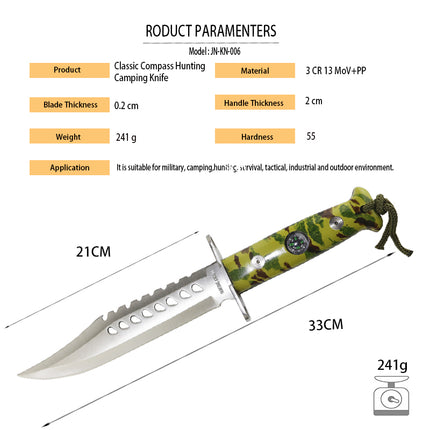 Jincraftsman®–13Inch Integrated Whole Steel Camo With Compass Handle Classic Hunting Camping Survival Knife