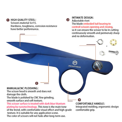 Jincraftsman®–4.6 Inch Dark Blue Titanium PU Leather Sheath Embroidery Tool Wool Yarn Tailor Sew Gift Office Knitting Scissor