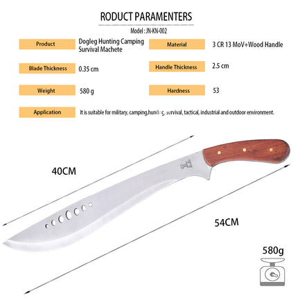 Jincraftsman®-21inch Fulltang Integrated Whole Steel Color Wooden Handle Seven Hole Doglet Hunting Camping Tactical Survival Knife Machete