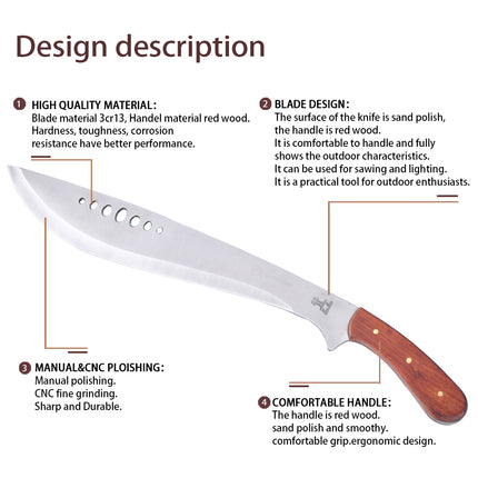 Jincraftsman®-21inch Fulltang Integrated Whole Steel Color Wooden Handle Seven Hole Doglet Hunting Camping Tactical Survival Knife Machete