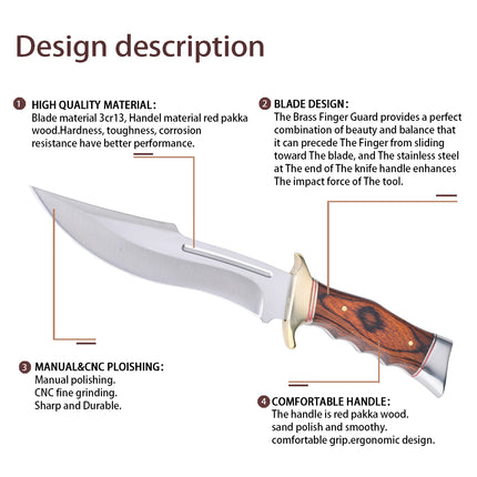 Jincraftsman®-12inch Fulltang Stainless Steel Blade Color Wooden Handle Hunting Tactical Survival Knife