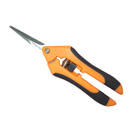 Jincraftsman®–6.7 Inch Pointed-Head Easy Operate Safety Spring Lock TPR Orange Handle Precision Prunner Office Bonsai Trimming Cutting Shrimp Crab Tools Sewing Tailor Knitting Embroidery Scissor