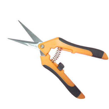 Jincraftsman®–6.7 Inch Pointed-Head Easy Operate Safety Spring Lock TPR Orange Handle Precision Prunner Office Bonsai Trimming Cutting Shrimp Crab Tools Sewing Tailor Knitting Embroidery Scissor