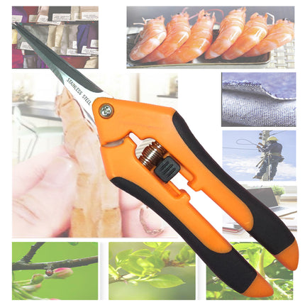 Jincraftsman®–6.7 Inch Pointed-Head Easy Operate Safety Spring Lock TPR Orange Handle Precision Prunner Office Bonsai Trimming Cutting Shrimp Crab Tools Sewing Tailor Knitting Embroidery Scissor