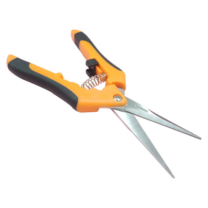Jincraftsman®–6.7 Inch Pointed-Head Easy Operate Safety Spring Lock TPR Orange Handle Precision Prunner Office Bonsai Trimming Cutting Shrimp Crab Tools Sewing Tailor Knitting Embroidery Scissor